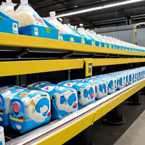 A dynamic scene showcasing the journey of Dutch household waste into advanced recycling. In the foreground, a modern, vibrant PMD (Plastic, Metal, Drink Cartons) bag overflowing with common items like yogurt containers and shampoo bottles, with a friendly hand dropping in a sorted item. In the background, blurred but visible, a high-tech sorting facility with robotic arms precisely separating materials on conveyor belts, emphasizing the precision and scale of modern recycling. The setting is clean and efficient, with a subtle glow of green and blue lights, conveying innovation and sustainability.
