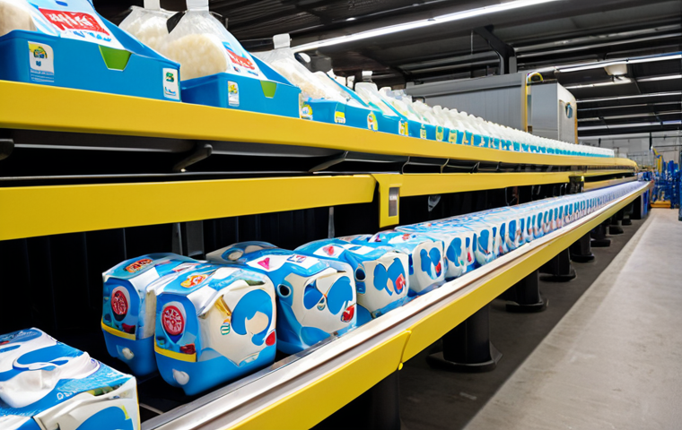 A dynamic scene showcasing the journey of Dutch household waste into advanced recycling. In the foreground, a modern, vibrant PMD (Plastic, Metal, Drink Cartons) bag overflowing with common items like yogurt containers and shampoo bottles, with a friendly hand dropping in a sorted item. In the background, blurred but visible, a high-tech sorting facility with robotic arms precisely separating materials on conveyor belts, emphasizing the precision and scale of modern recycling. The setting is clean and efficient, with a subtle glow of green and blue lights, conveying innovation and sustainability.