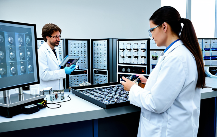 Battery Material Innovation**
A modern research laboratory with scientists in lab coats analyzing battery materials. Focus on advanced equipment and displays showcasing lithium, nickel, and innovative solid-state battery components. Bright, clean, and professional setting. safe for work, appropriate content, fully clothed, professional environment, perfect anatomy, natural proportions, high quality.
**